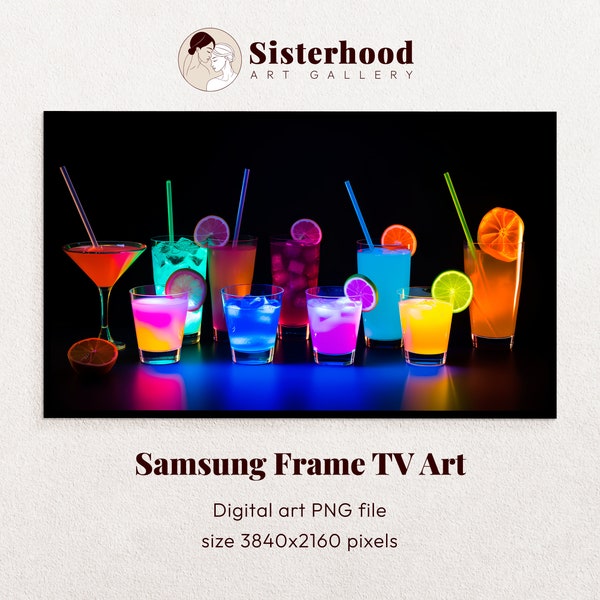 Samsung Frame TV Art, Retro cocktail bar, Vintage Wall Art, Neon Frame TV Art, Samsung Art TV,  Colorful Digital Download