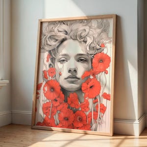 Stampa floreale, arte murale con papaveri, poster retrò, carta fotografica satinata di prima qualità, senza cornice