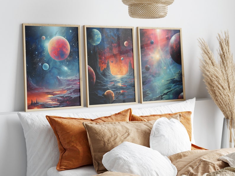 Space Set of 3 Prints, Retro Solar System Travel Poster, Astronaut ...