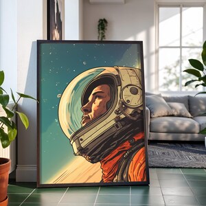 Weltraum Poster Astronaut Wandkunst, Retro Dekor, Vintage Planet Print, Premium Class Satin Fotopapier, ohne Rahmen