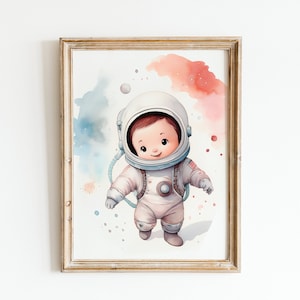 Póster espacial para niños, decoración de pared de astronauta, impresión de niño, arte de pared vintage, arte para habitación de bebé niño, descarga digital colorida para guardería