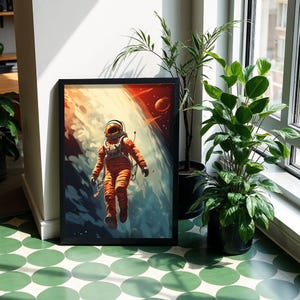 Poster Astronaut, Wandbild, Retro dekor, Vintage Planet, Premiumklasse Satin-Fotopapier, ohne Rahmen