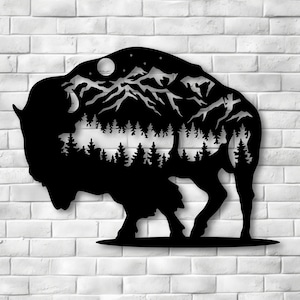 Decorazione murale in metallo raffigurante un bisonte, foresta, arredamento minimalista per la casa, sculture moderne di animali, decorazione per esterni
