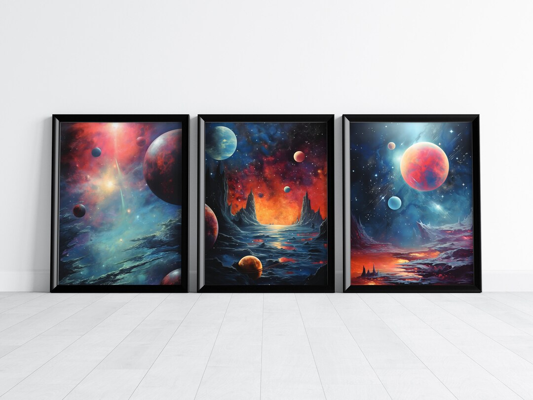 Space Set of 3 Prints, Retro Solar System Travel Poster, Astronaut ...