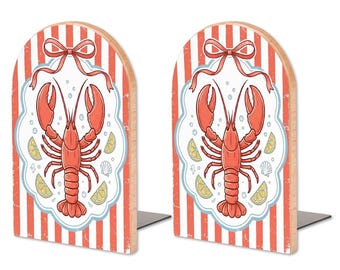 Fermalibri a forma di aragosta per cucina, in legno, ideali per libri di cucina o come decorazione per scaffali, set da 2 pezzi.