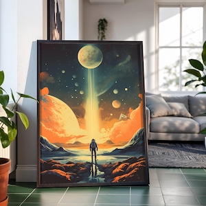Weltraum Poster Astronaut Wandkunst, Retro Sonnensystem Reise Dekor, Vintage Planet, Premium Class Satin Fotopapier, ohne Rahmen