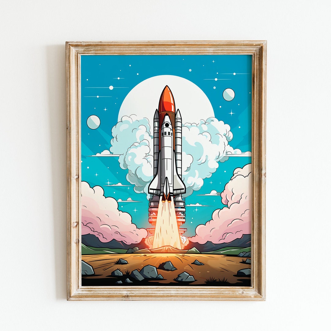 Space Rocket Poster, Shuttle Retro Wall Decor, Astronaut Print, Vintage ...