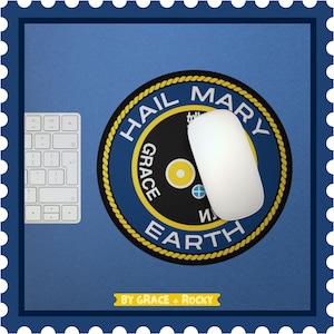 Alfombrilla de ratón con parche de misión Ave María / Insignia de libro, Ciencia Ficción