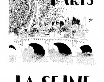 Une Soirée à Paris. Parisian Print, Paris Lifestyle, Paris Cityscape, Paris Print, French Art, French Print, Pen and Ink, Eiffel Tower