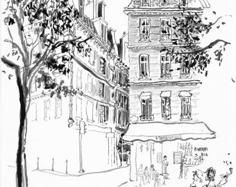L'Escurial Cafe. Parisian Print, Paris Lifestyle, Paris Life, Paris Cityscape, French Architecture, French Art, Paris Art