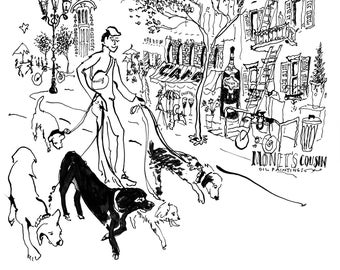 Promeneur du Chien. Parisian Print, Paris Lifestyle, Paris Street Scene, Montmartre, Dogwalker, Dog Print, Dog Art, Paris Dogs, French Art