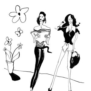In Full Bloom. Parisian Print, Paris Lifestyle, Paris Woman, Paris Fashion, French Woman, French Art, Pen and Ink, Paris Art, Paris Print