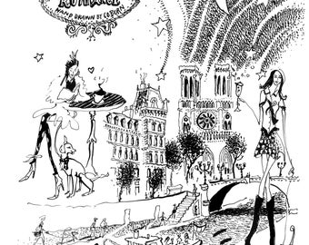Romance. Parisian Print, Paris Lifestyle, Paris Woman, Paris Print, Paris Attractions, Paris Art, French Art, Pen and Ink, French Culture