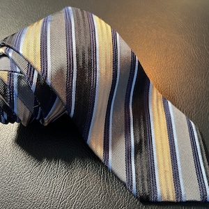 Blue, grey and gold striped Italian silk tie by Profuomo