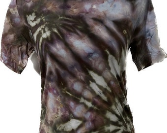 Tie Dyed Khaki and purple toned Bella Canvas adult small short sleeve Tshirt