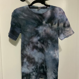 Bella Canvas water color inspired tie dyed black and gray T-shirt in adult size small
