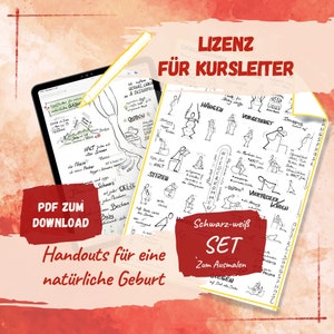 SET - Handouts natürliche Geburt für Geburtsvorbereitungskurse - Poster SW - KURSLEITERlizenz für Hebammen, Doulas - pdf zum sofort Download