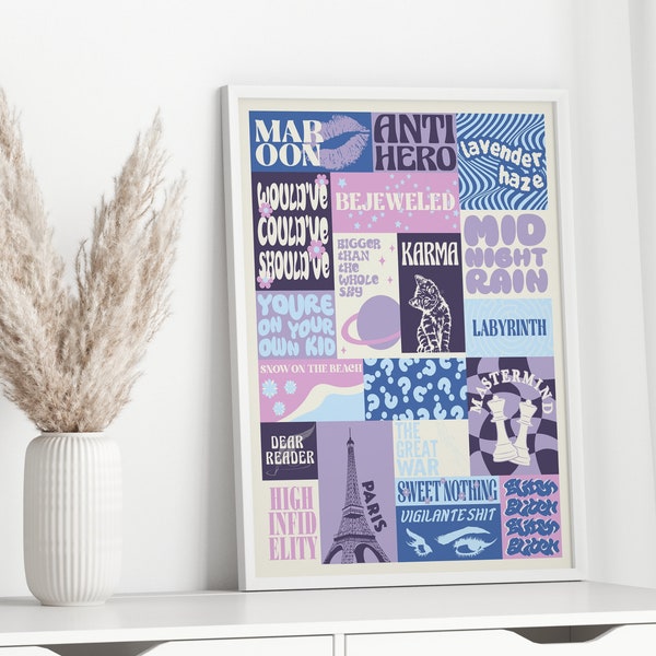 Taylor Swift Midnights Album Tracklist Poster Set, Wall Art, Home Decor, Discography, High Infidelity, Glitch, Karma, Lavender Haze, YOYOK