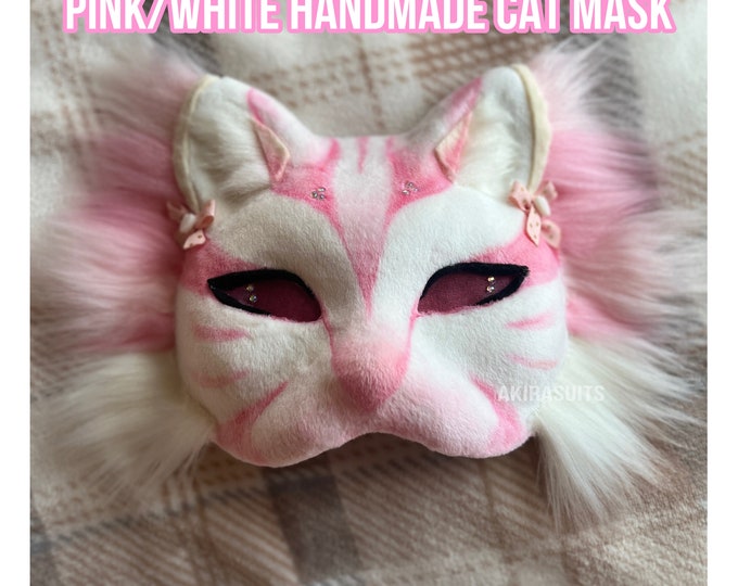 Cat Mask Handmade Pink and White Therian - Etsy