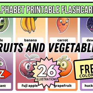 Cartes Flash Imprimables Alphabet Mignon 26 Fruits et Légumes | Cartes imprimables éducatives | Préscolaire | Montessori | Coloriages gratuits
