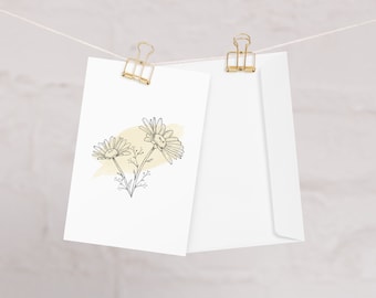 Biglietto d'auguri con fiori per il mese di nascita dell'acquerello - aprile - margherita