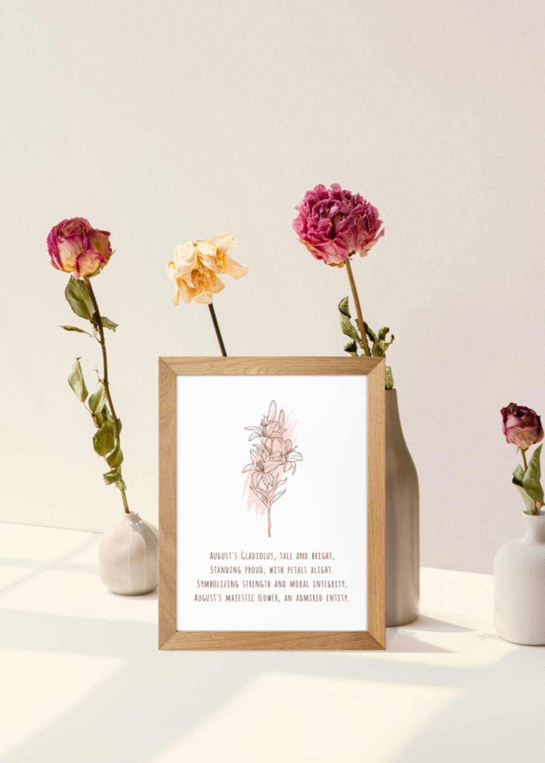 Watercolor Birth Month Flower Poem Print August Gladiolus Etsy
