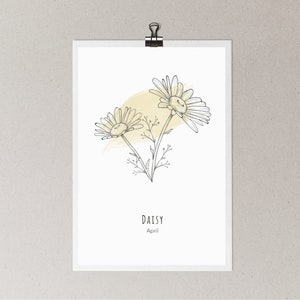 Watercolor Birth Month Flower Print - April - Daisy