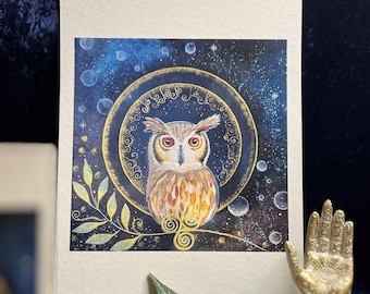 Owl Power Animal Picture, Fine Art Print "Magical Owl", Energy Picture, Mystical, Magical, Wall Art, Spiritual Picture, Spiritual Gift