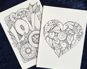 Postcard, Zentangle, Mandala coloring page, greeting card, gift idea for girlfriend, Mother's Day card, greeting card, postcard with love