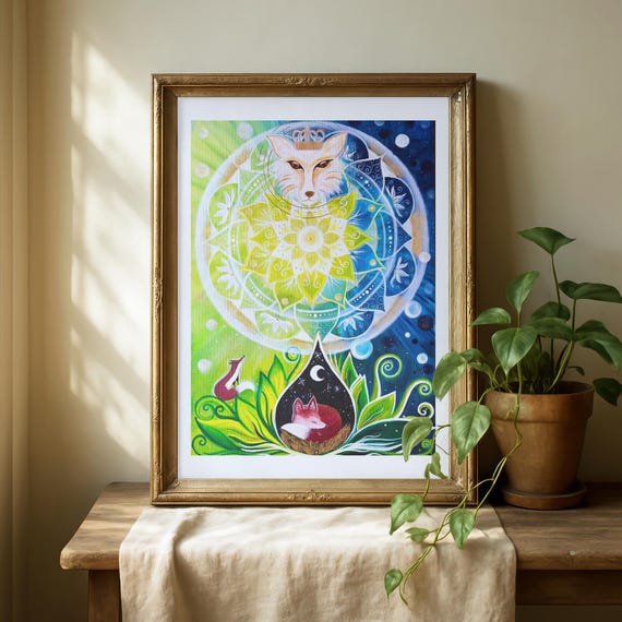 Fuchs Bild, Hahnemühle Fineart, Geschenke Spirituell, Kunstdrucke, Mandala Bilder, Krafttier Fuchs, Schöne Gemalte Bilder, Fineart Druck