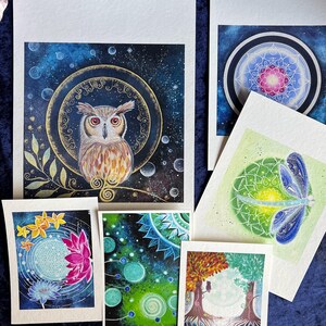 spirituelles Geschenke Set mit FineArt Kunstdrucken, spirituellen Bilder, Krafttier Bildern, Mandalas in drei unterschiedlichen Größen