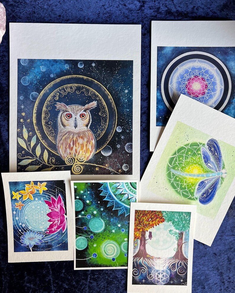 spirituelles Geschenke Set mit FineArt Kunstdrucken, spirituellen Bilder, Krafttier Bildern, Mandalas in drei unterschiedlichen Größen