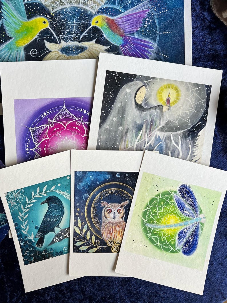 spirituelles Geschenke Set mit FineArt Kunstdrucken, spirituellen Bilder, Krafttier Bildern, Mandalas in drei unterschiedlichen Größen