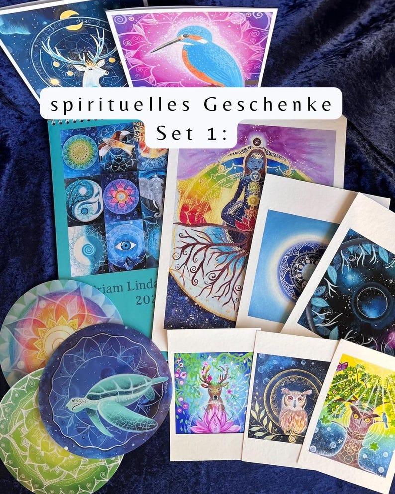 spirituelles Geschenke Set Nummer 1: Kalender, Grußkarten, Aufkleber fürs Fenster und mehrere FineArt Kunstdrucke in drei Größen