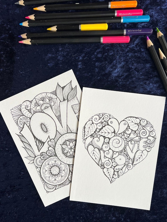 Postkarte, zentangle, Mandala zum Ausmalen, Glückwunschkarte, Geschenkidee Freundin, Karte zum Muttertag, Grußkarte, Postkarte Liebe