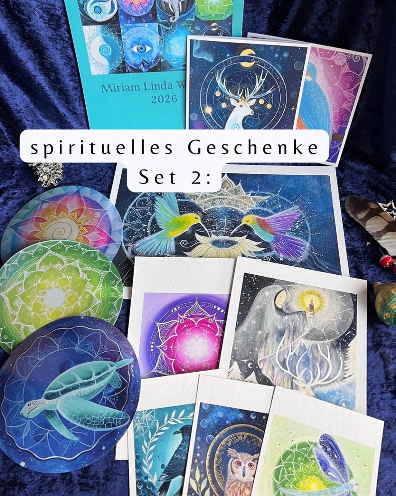spirituelles Geschenke Set Nummer 2: Kalender, Grußkarten, Aufkleber fürs Fenster und mehrere FineArt Kunstdrucke in drei Größen
