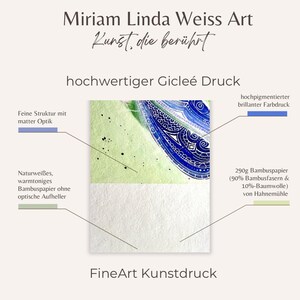 Beschreibung des Gicleé Druck mit den typischen Merkmalen an einem Kunstdruck Ausschnitt: brillante Farben, matte Optik, Bambuspapier von Hahnemühle, naturweiß