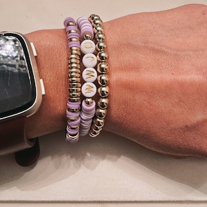 WWJD Clay Christian Jewelery Jesus Bracelet | What Would Jesus Do Stack in Purple Heishi Style