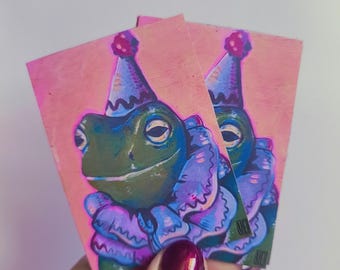 Tiny paintings, fridge magnets - acrylic paintings, whimsical animals, frogs, cats, cows