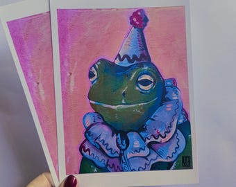 Prints A5 and A4 acrylic paintings, whimsy, frogs, pomegranate, cow, still life