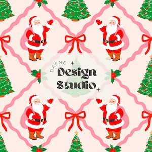 Santa Claus Seamless Pattern, Trendy Christmas Seamless, Pink Coquette Christmas Seamless, Preppy Christmas Seamless, Christmas Digital File