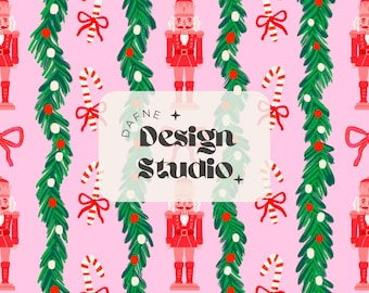Christmas Nutcracker Seamless Pattern, Pink Christmas Seamless, Coquette Christmas Seamless, Preppy Christmas Seamless, Digital File