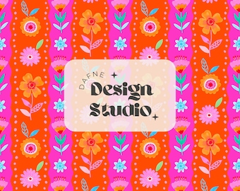 Rosa und Orange Floral Hippie Boho Patchwork Nahtloses Muster, Digitale Datei für kommerzielle Nutzung