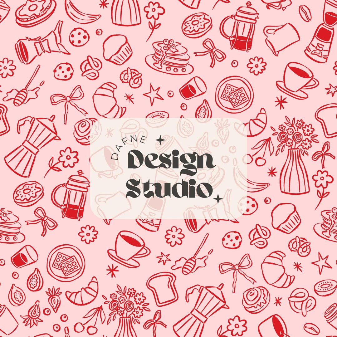 Brunch Simple Patterns Pink Breakfast Brunch Seamless Pattern, Digital File for Commercial Use ...