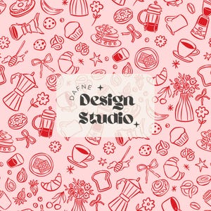 Motif répétitif : Petit-déjeuner, brunch, croissants, café, crêpes, Motif Preppy, Coquette, Fichier numérique, Motif de tissu, Tendance sans couture