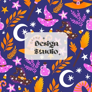 Motif Halloween sans couture, motif sorcière, motif fille, motif Halloween, fichier numérique à usage commercial.