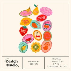 Fruits Stickers png, Trendy Summer digital file for commercial use
