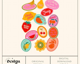 Fruits Stickers png, Trendy png, Fruits png, Summer Trendy png, png for Comfort Colors, Summer png, Digital File for Commercial Use, Preppy