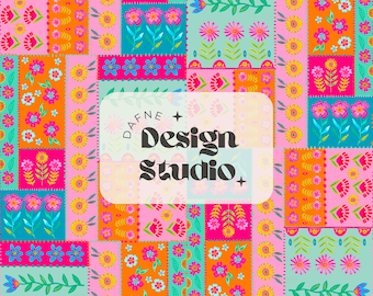 Patchwork Floral Seamless, Hippie Floral Seamless, Hand Drawn Seamless, Summer pattern, Girl Seamless, Pattern for Fabric, Quilted Seamless