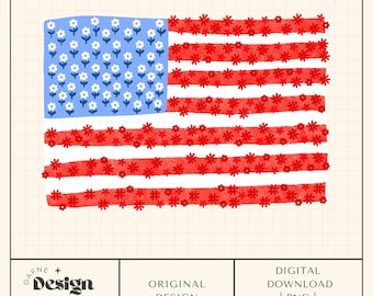 Floral USA flag png, Daisies American flag png, 4th of July png, Trendy png, Patriotic png, USA Preppy Png, Floral flag png, blue red white